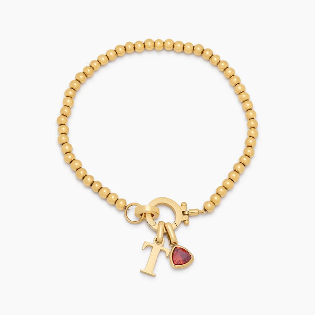 Pulseira de Berloque com Pedra de Nascimento e Inicial