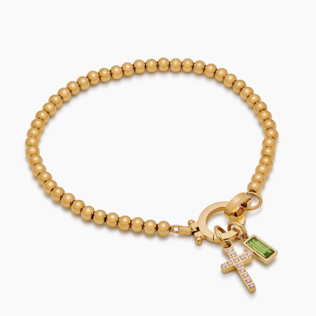 Pulseira de Contas com Berloque Cruz e Pedra de Nascimento