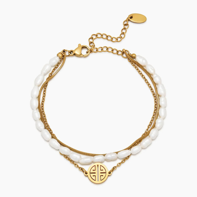 Pulseira Layered de Pérola e Dourado Sunshine