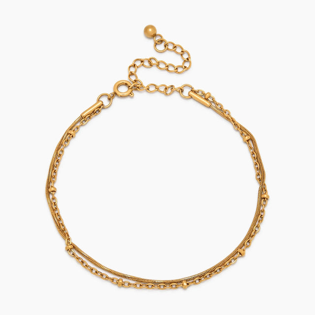 Pulseira Camadas com Corrente de Esferas e Snake Chain