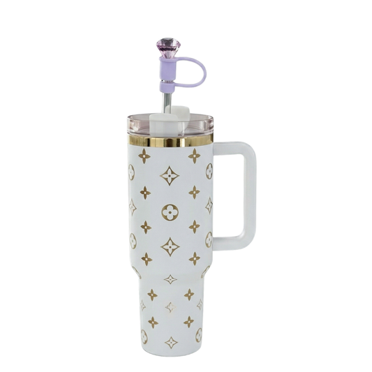 40oz Luxury Tumbler + Straw Topper – White