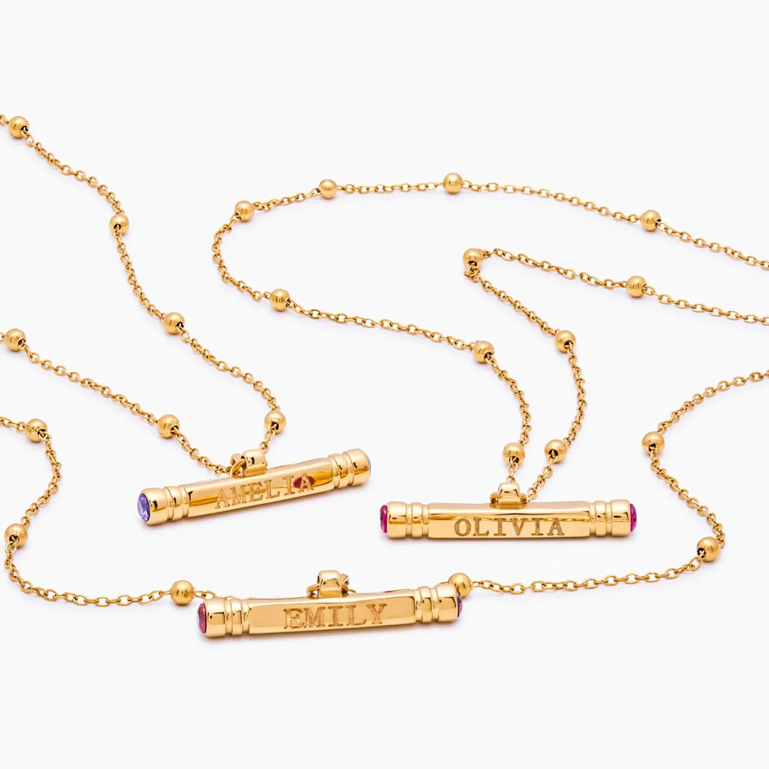 Colar T-Bar Personalizado com Nome e Pedra de Nascimento