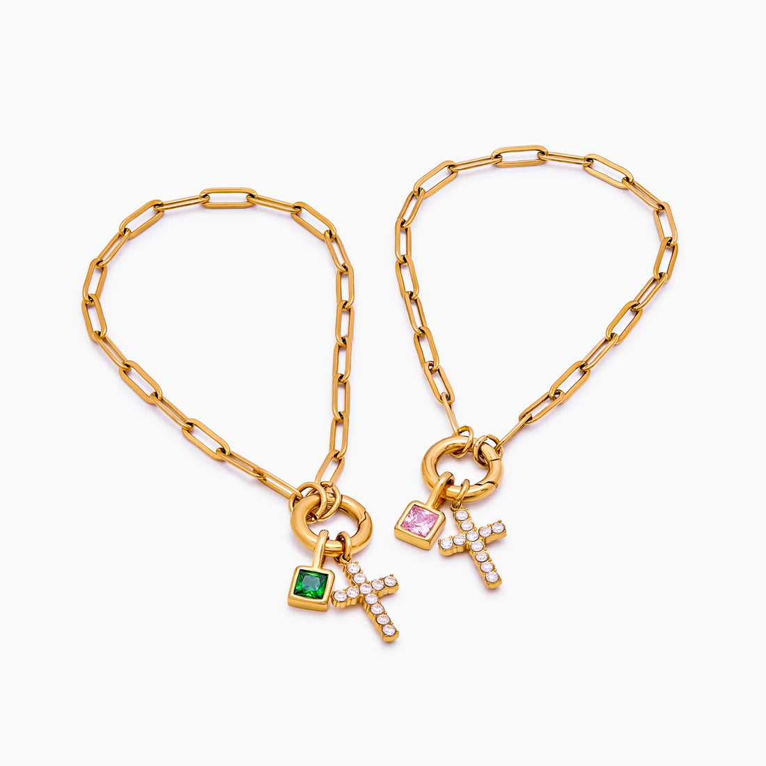 Pulseira Berloque Corrente Paperclip com Cruz
