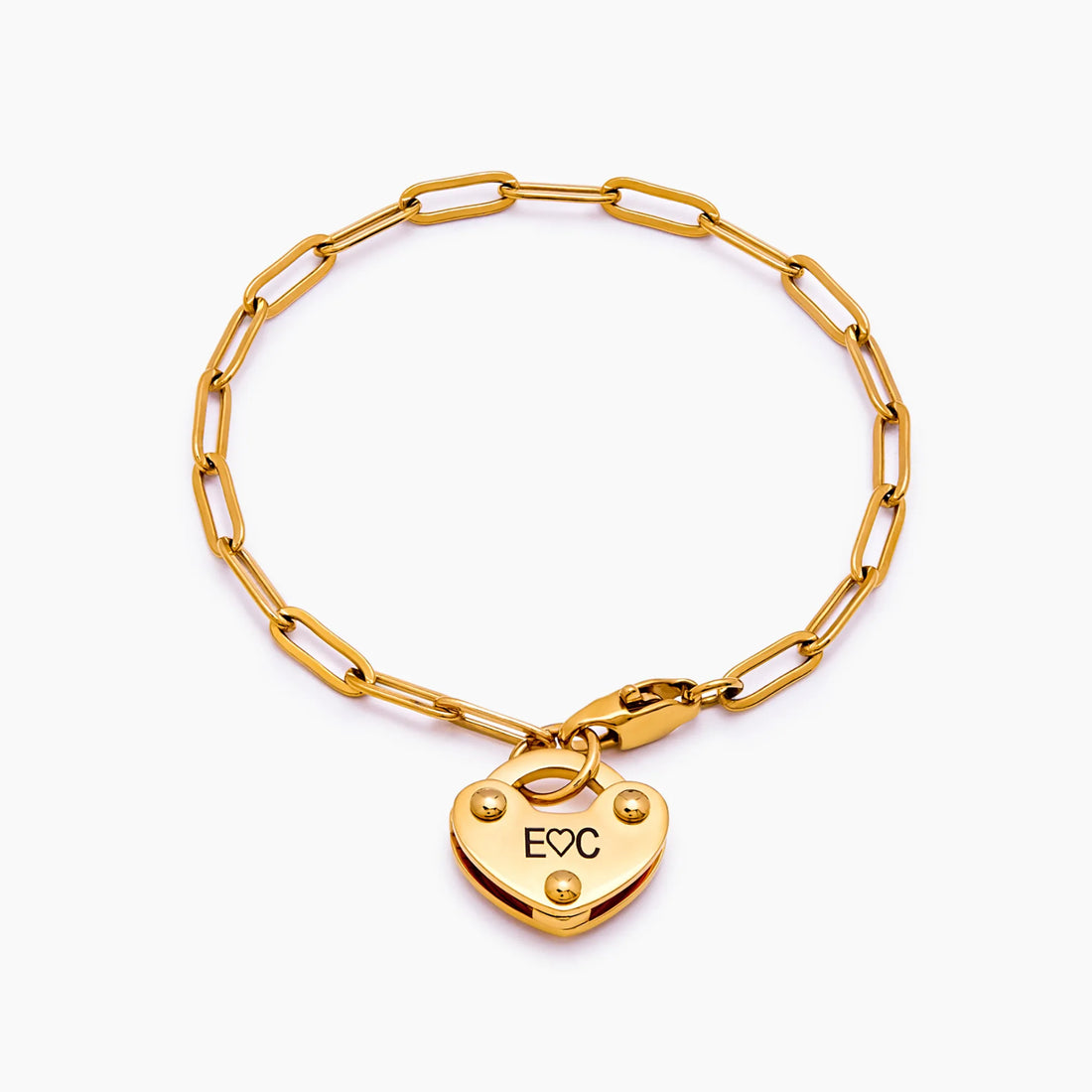 Pulseira com Berloque Cadeado de Coração e Inicial