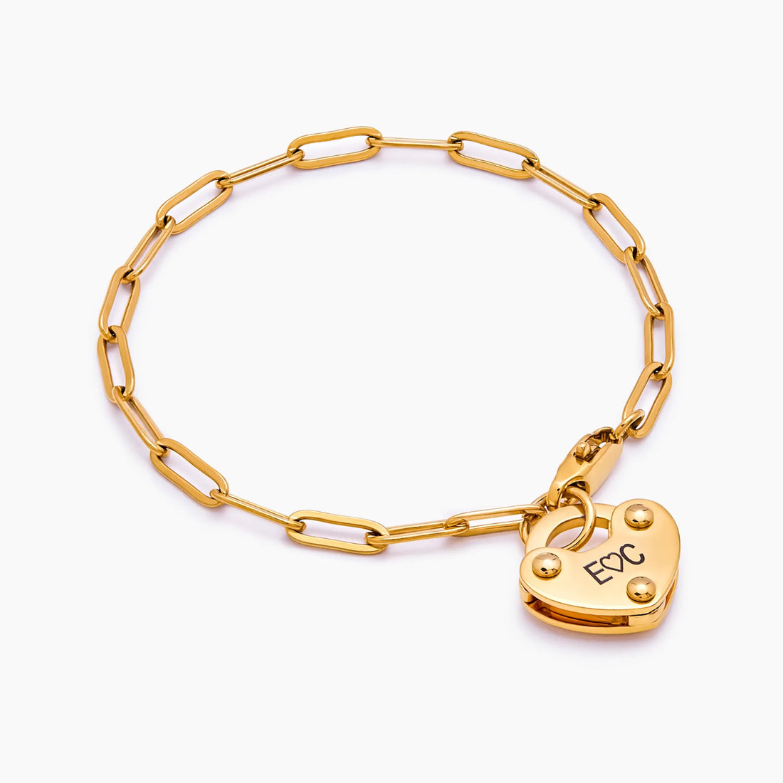 Pulseira com Berloque Cadeado de Coração e Inicial