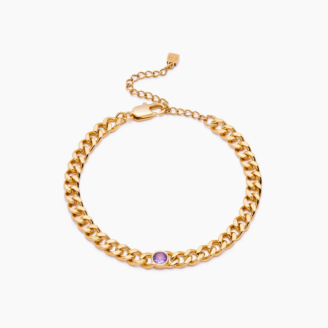 Pulseira de Corrente Curb com Pedra de Nascimento