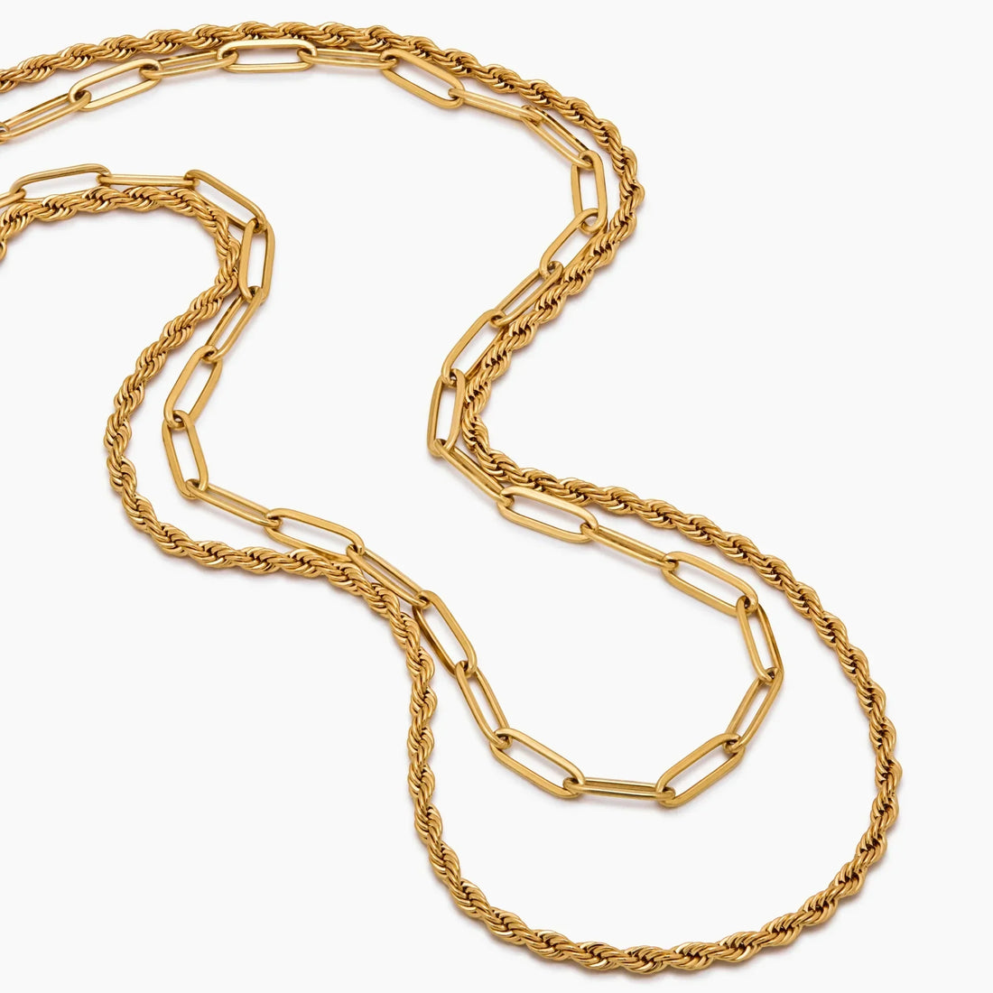 Colar Duplo com Corrente Paperclip e Rope