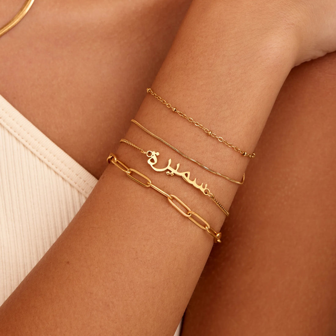 Pulseira Camadas com Corrente de Esferas e Snake Chain