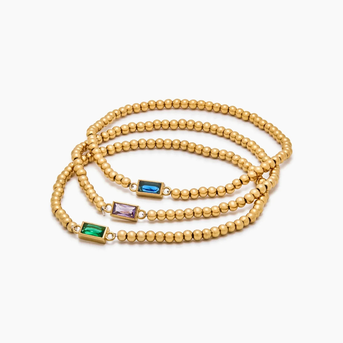 Pulseira de Contas Douradas com Pedra de Nascimento