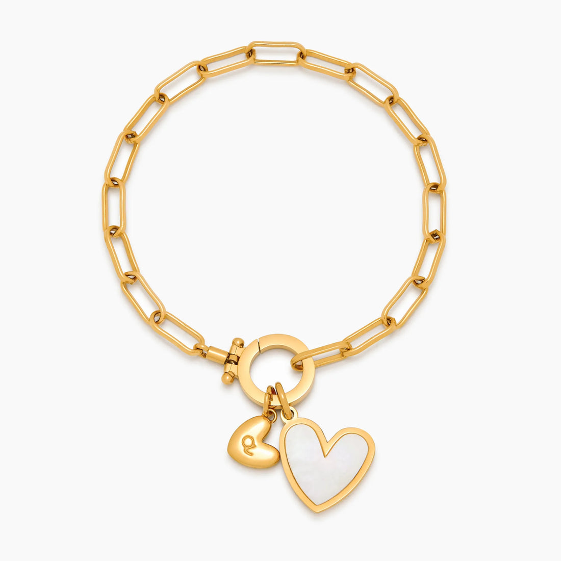 Pulseira Duo Paperclip com Inicial e Coração