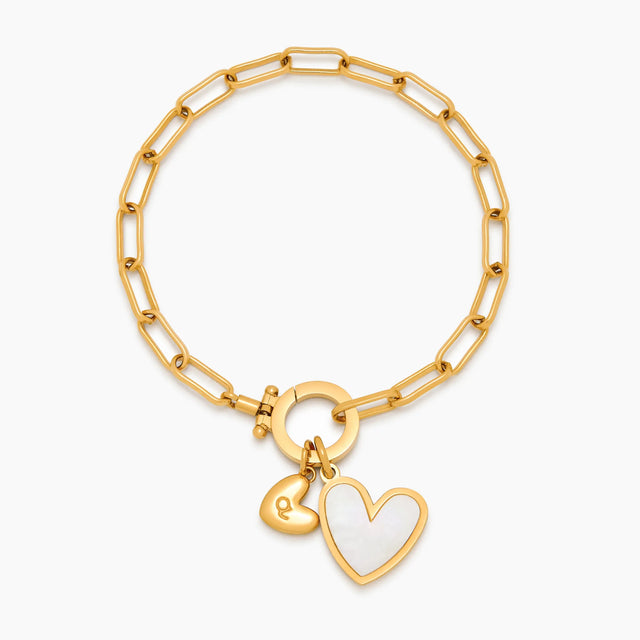 Pulseira Duo Paperclip com Inicial e Coração