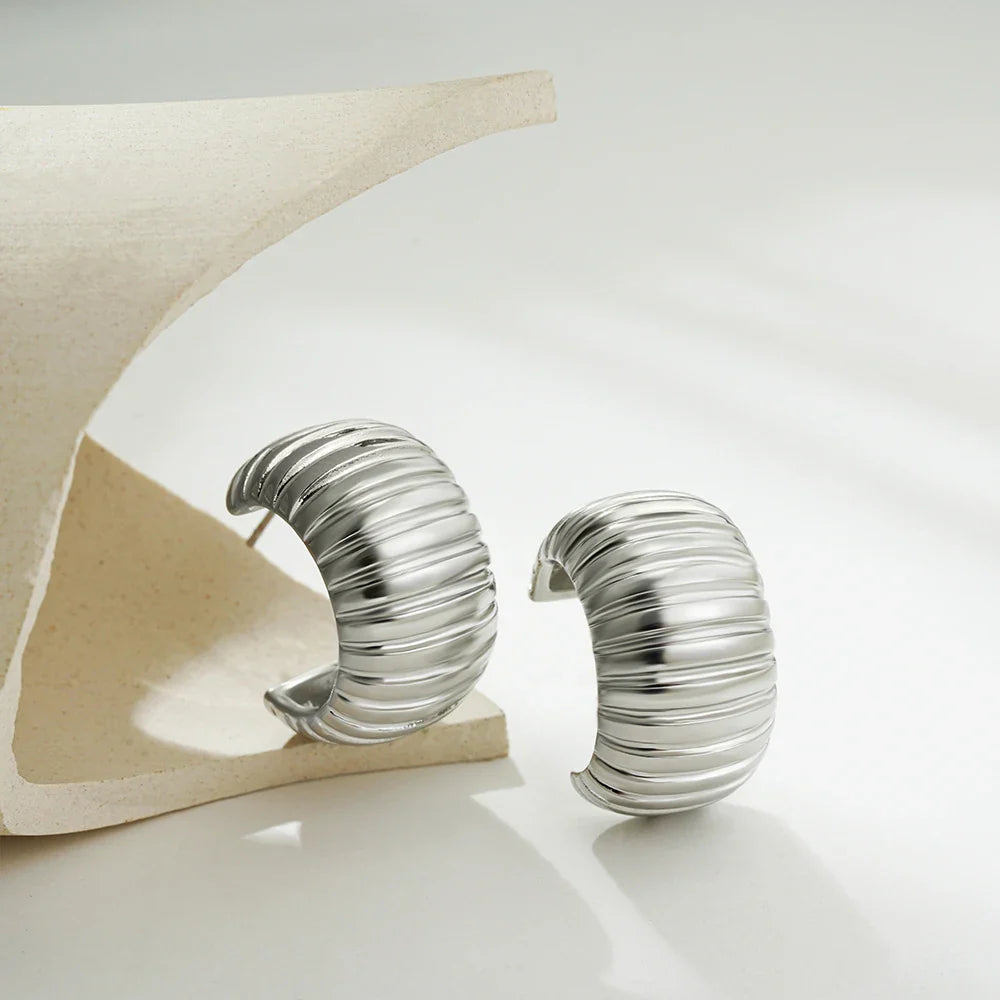 Vintage Texture Round Chunky Ribbed Hoop Earrings