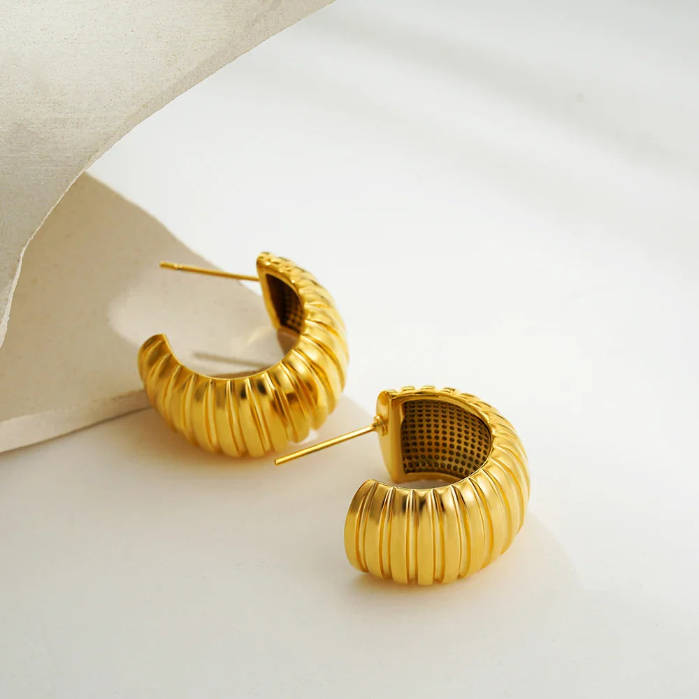 Vintage Texture Round Chunky Ribbed Hoop Earrings