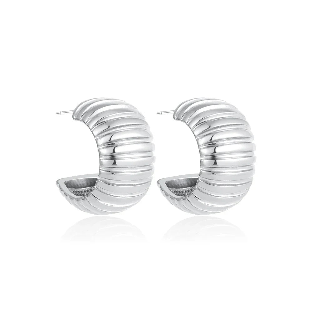 Vintage Texture Round Chunky Ribbed Hoop Earrings