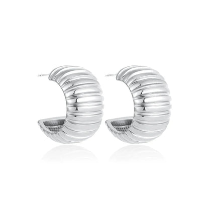 Vintage Texture Round Chunky Ribbed Hoop Earrings