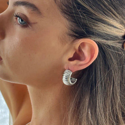 Vintage Texture Round Chunky Ribbed Hoop Earrings