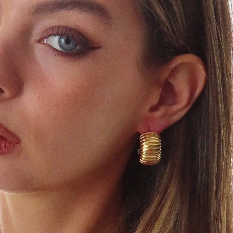 Vintage Texture Round Chunky Ribbed Hoop Earrings