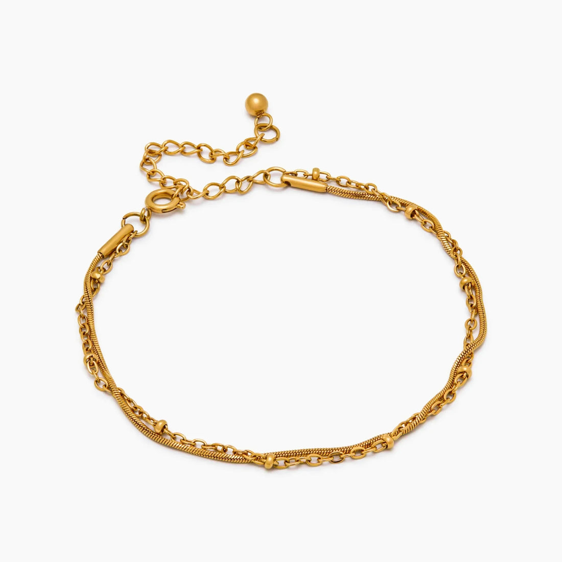 Pulseira Camadas com Corrente de Esferas e Snake Chain