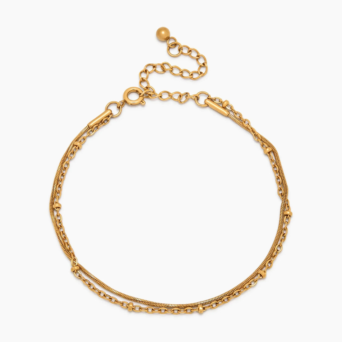 Pulseira Camadas com Corrente de Esferas e Snake Chain