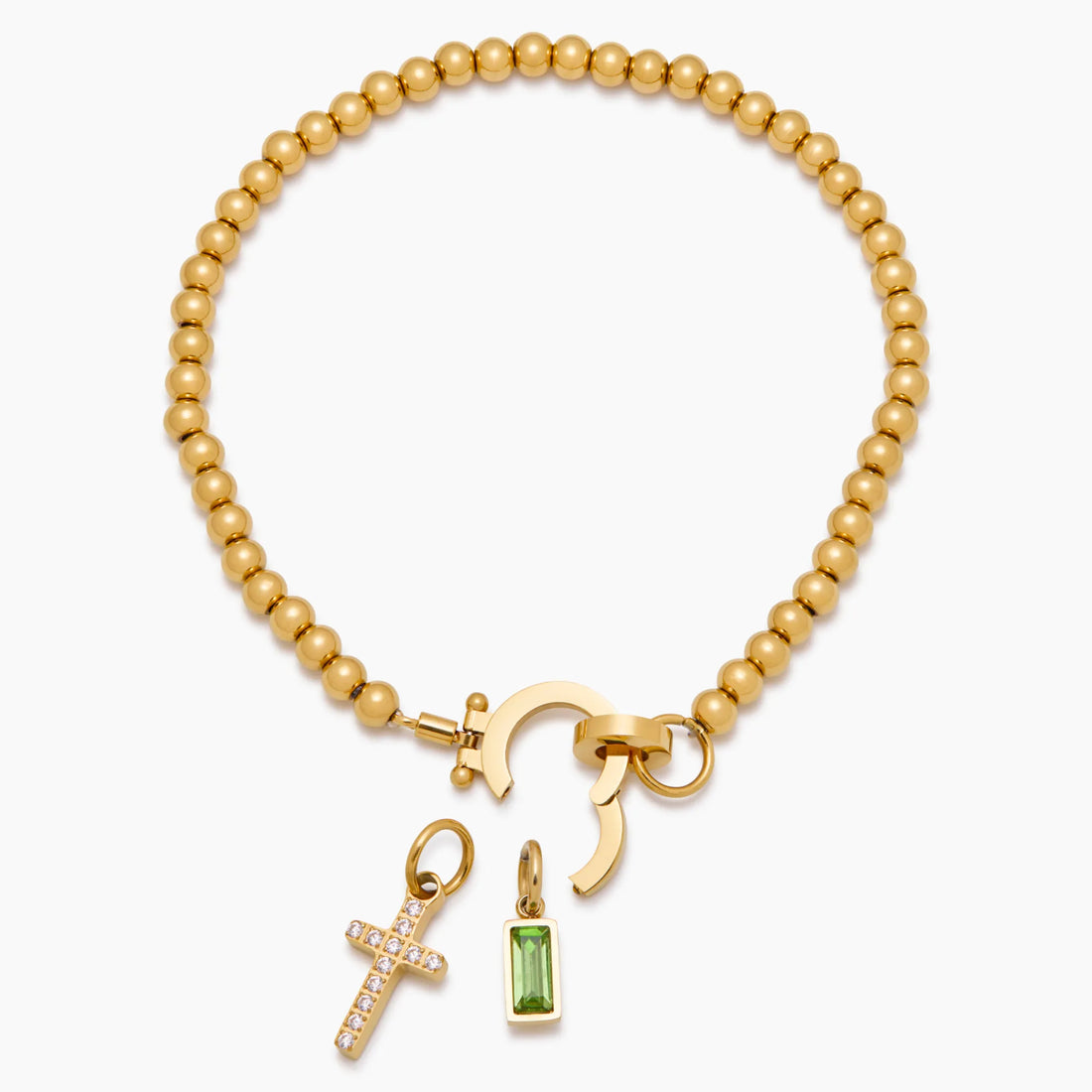 Pulseira de Contas com Berloque Cruz e Pedra de Nascimento