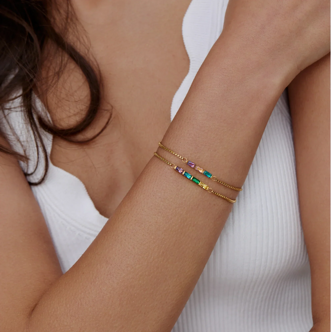 Pulseira Delicada de Pedras de Nascimento Baguette