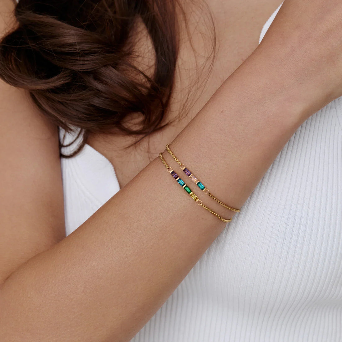 Pulseira Delicada de Pedras de Nascimento Baguette