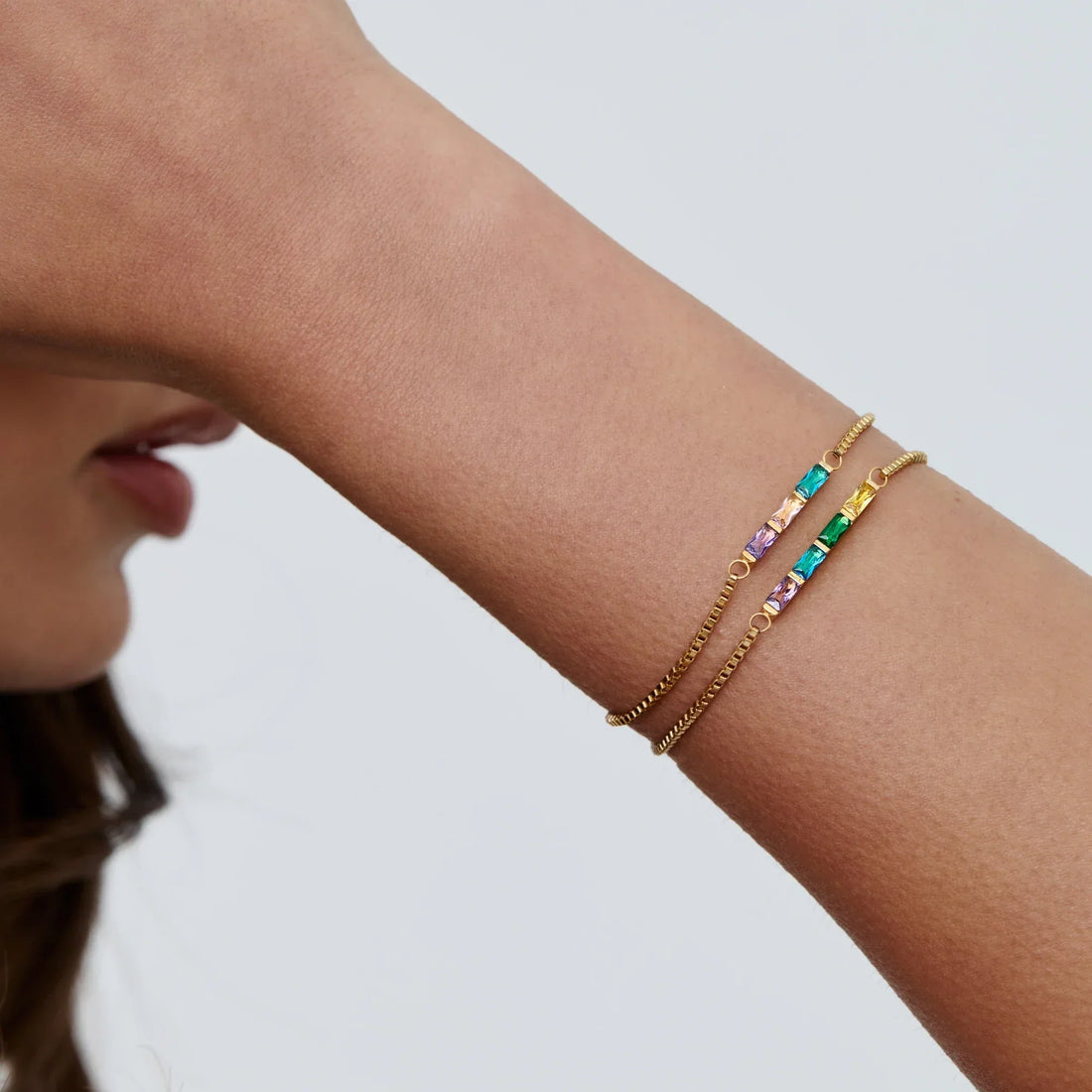 Pulseira Delicada de Pedras de Nascimento Baguette