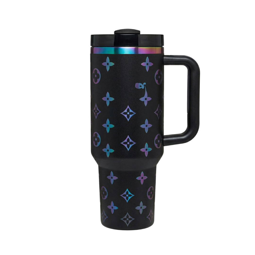 40oz Black Thermal Cup with Colorful details