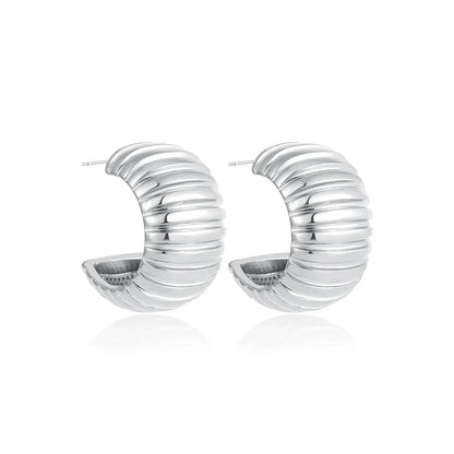Vintage Texture Round Chunky Ribbed Hoop Earrings