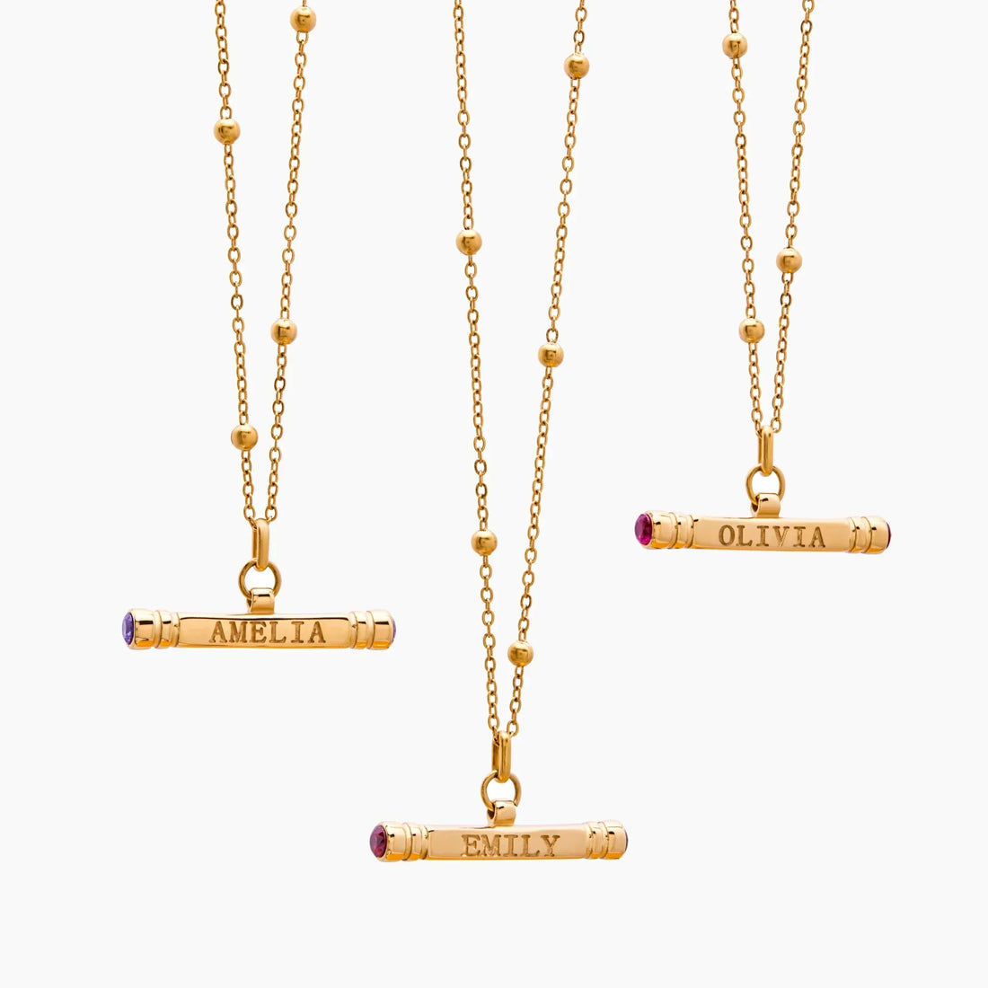 Colar T-Bar Personalizado com Nome e Pedra de Nascimento