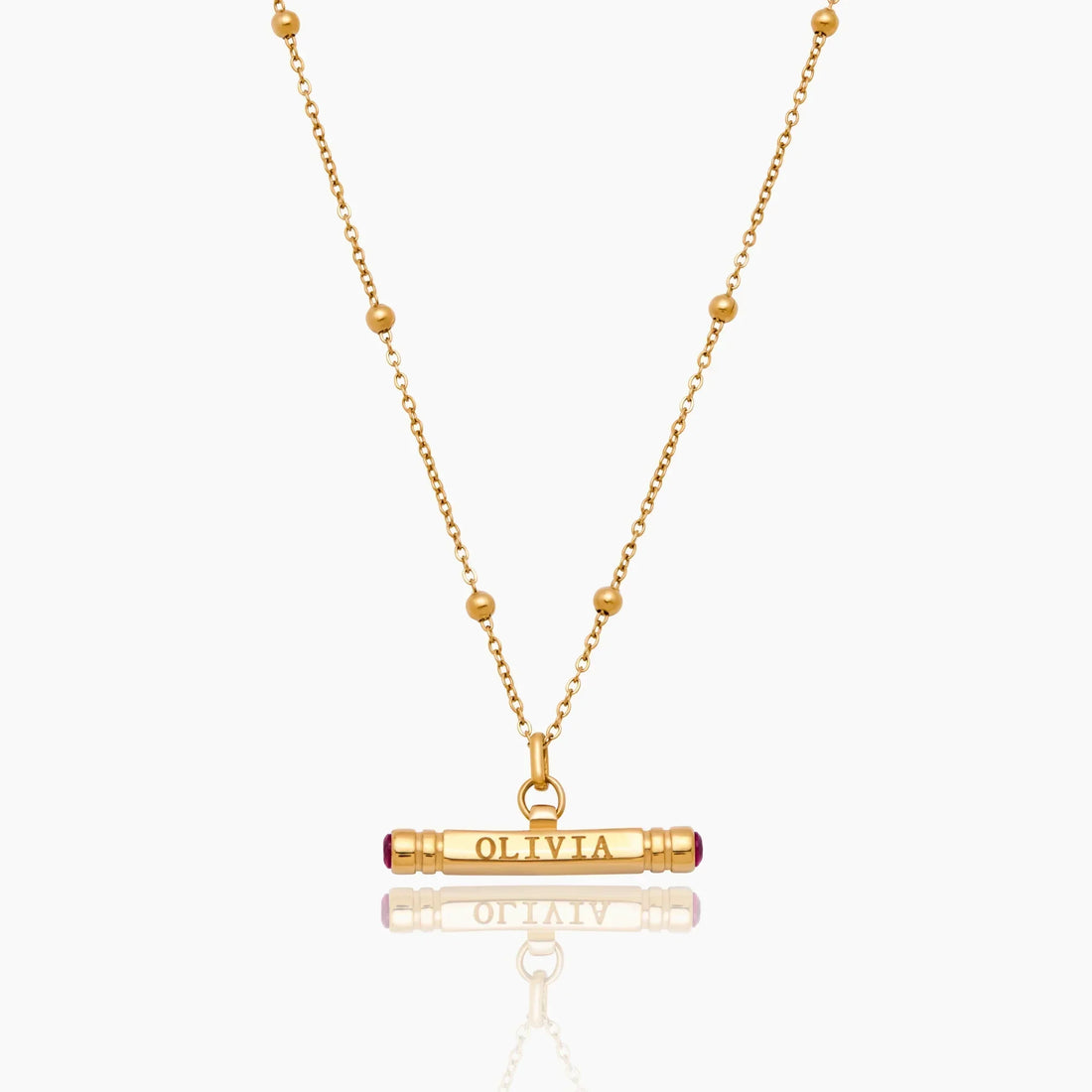 Colar T-Bar Personalizado com Nome e Pedra de Nascimento