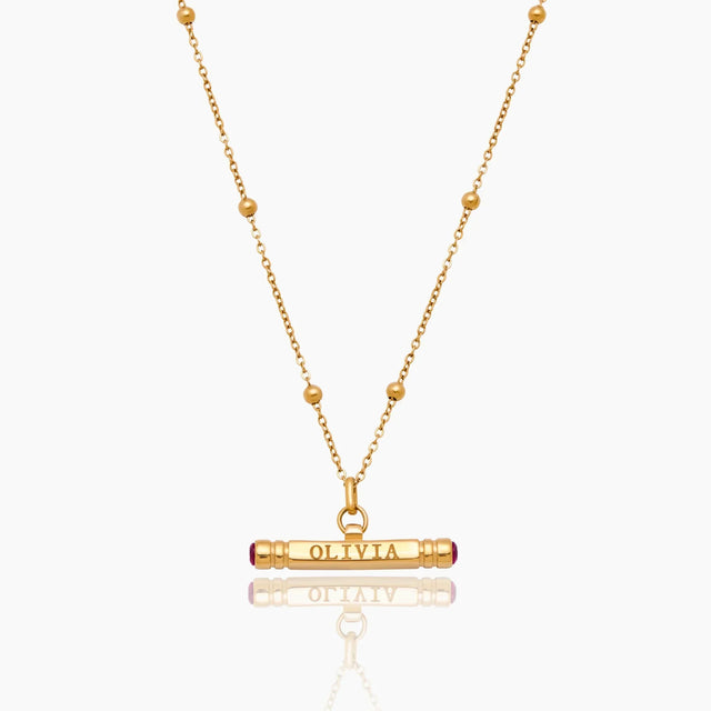 Colar T-Bar Personalizado com Nome e Pedra de Nascimento