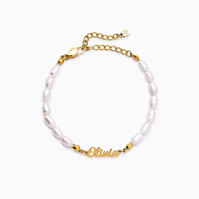 Pulseira de Nome com Pérolas de Água Doce