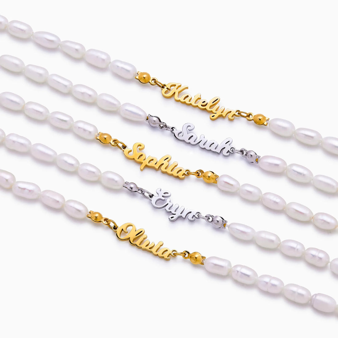Pulseira de Nome com Pérolas de Água Doce