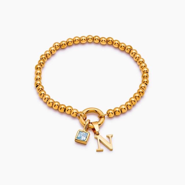 Pulseira de Inicial com Pedra de Nascimento