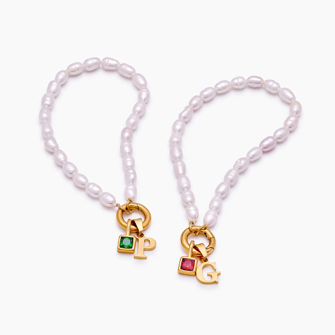 Pulseira de Pérola com Inicial e Pedra de Nascimento