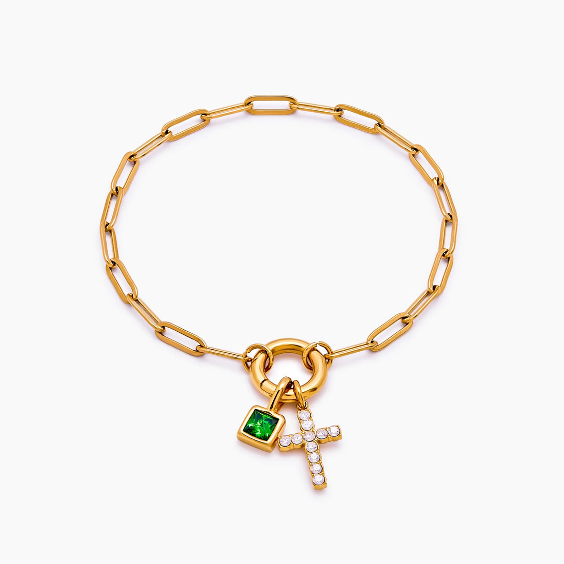 Pulseira Berloque Corrente Paperclip com Cruz