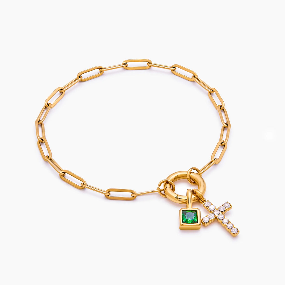 Pulseira Berloque Corrente Paperclip com Cruz