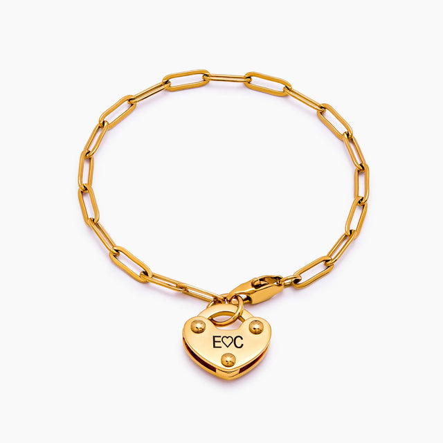 Pulseira com Berloque Cadeado de Coração e Inicial