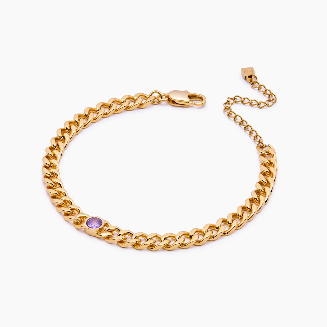 Pulseira de Corrente Curb com Pedra de Nascimento
