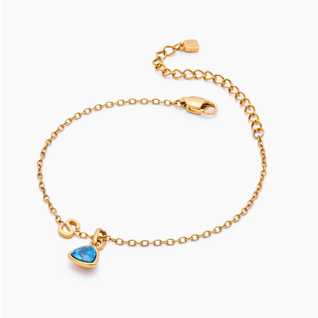 Pulseira Berloque com Inicial e Pedra de Nascimento