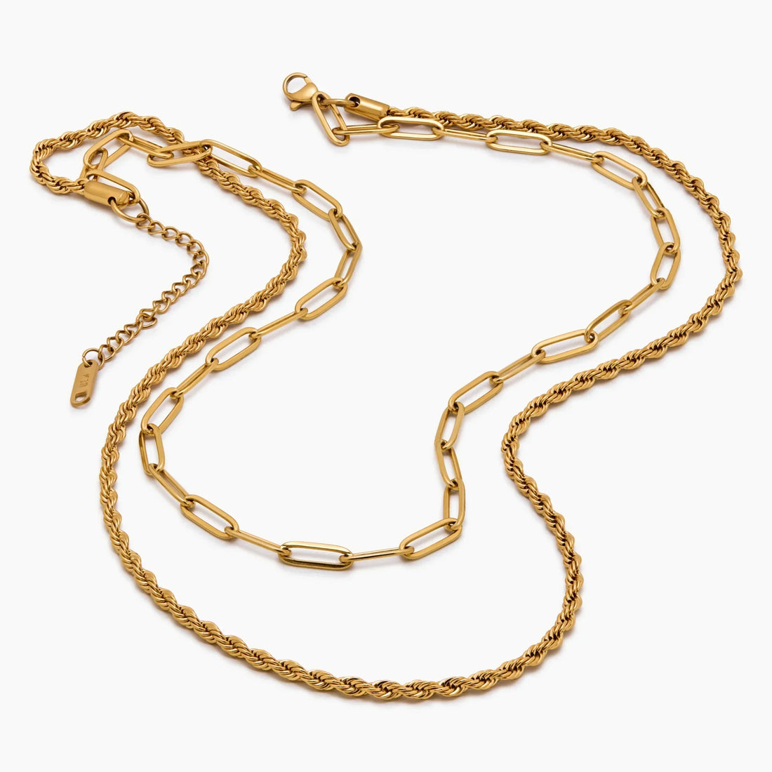 Colar Duplo com Corrente Paperclip e Rope