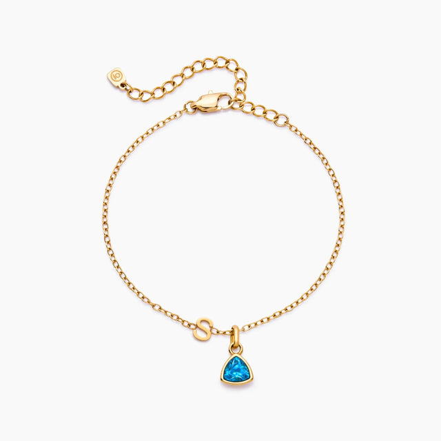 Pulseira Berloque com Inicial e Pedra de Nascimento