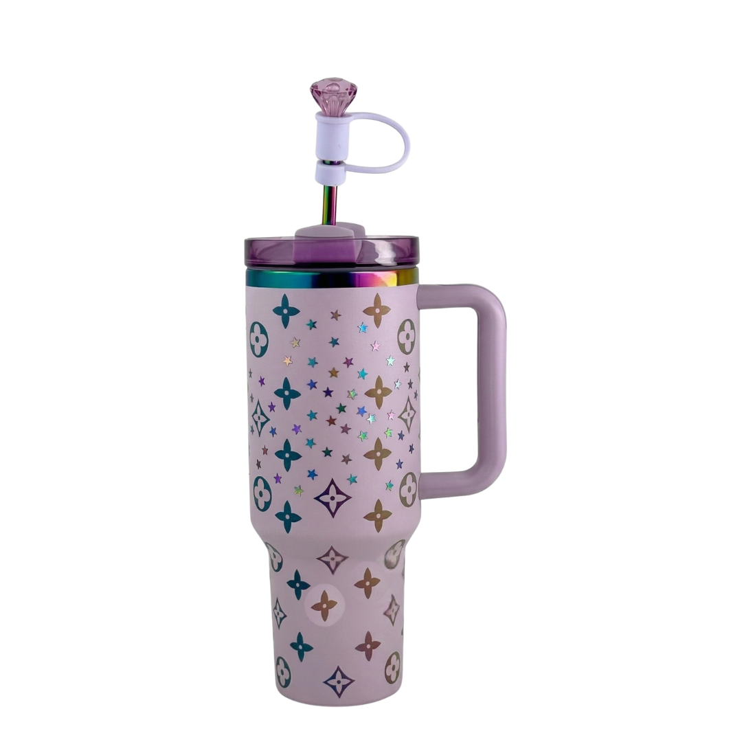 40oz Lilac Thermal Cup with Colorful details